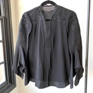 KOBI HALPERIN Women's Black Lace Embellished/Embroidered Silk Blouse sz XS